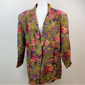 Vintage 90s Robert Stock silk floral print blazer one button, fully lined EUC